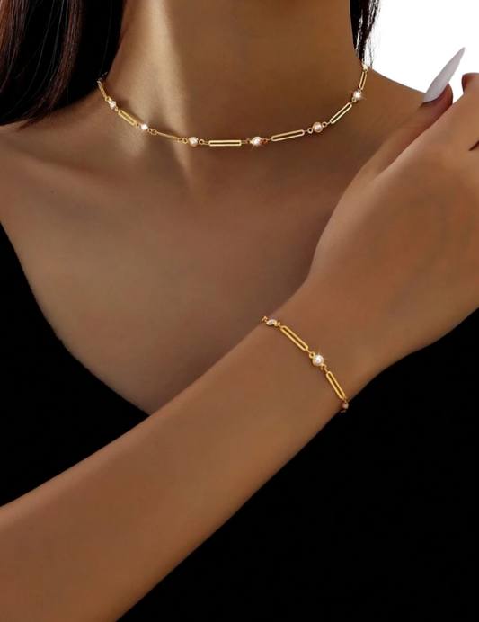 Goude diamnd set ketting en armband